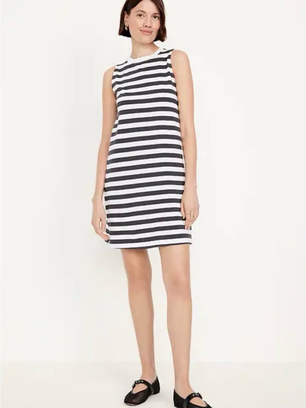 Old Navy Sleeveless Grey and White Striped Cotton Shift Dress